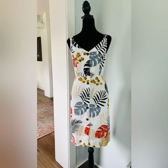 Monteau Los Angeles Women's Rayon Linen Tropical Sleeveless Sun Dress small - Picture 1 of 6